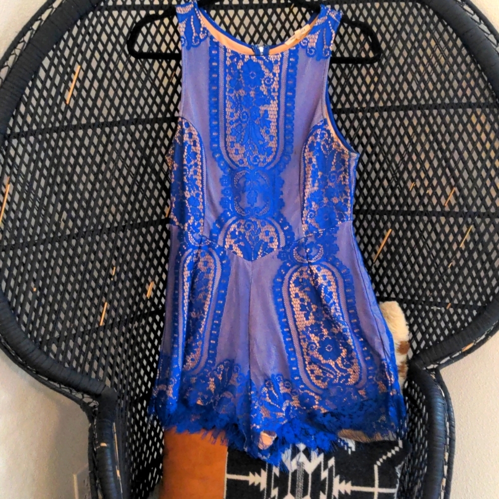 Blue lace romper
